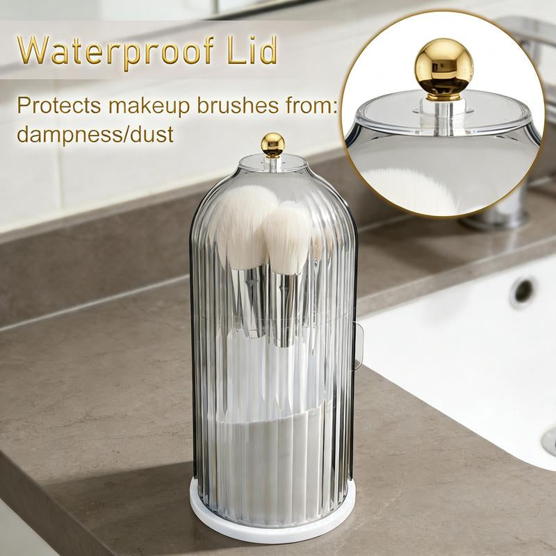 Stylish 360° Rotating Makeup Brush Holder with Lid - Dustproof & Space-Saving Organizer for Your Vanity