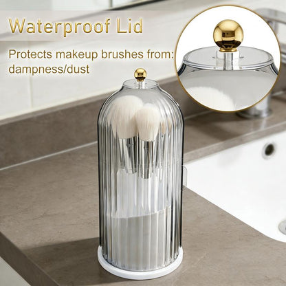 Stylish 360° Rotating Makeup Brush Holder with Lid - Dustproof & Space-Saving Organizer for Your Vanity