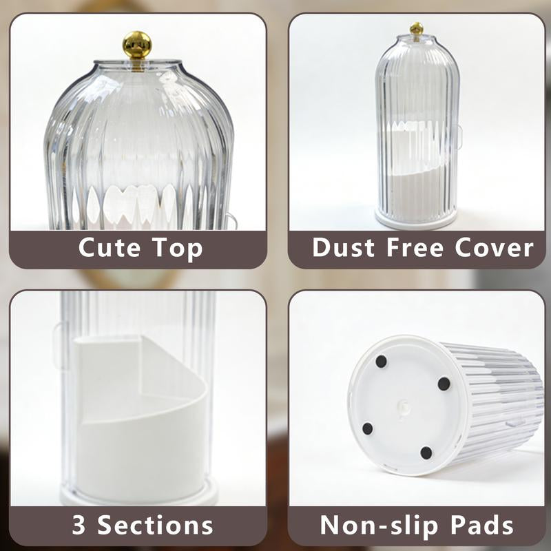 Stylish 360° Rotating Makeup Brush Holder with Lid - Dustproof & Space-Saving Organizer for Your Vanity