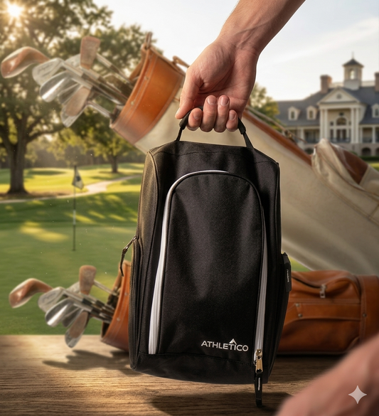 Elevate Your Game with the Athletico Golf Shoe Bag - Stylish Black Carrier with Ventilation and Accessory Pocket