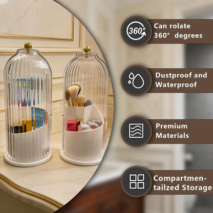 Stylish 360° Rotating Makeup Brush Holder with Lid - Dustproof & Space-Saving Organizer for Your Vanity