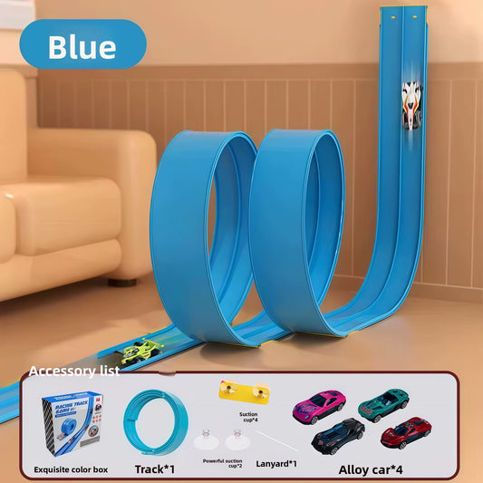 Flexible DIY Double-Track Racing Car Ramp for Kids - Compatible with 1/64 Scale Models - Fun Portable Race Track!