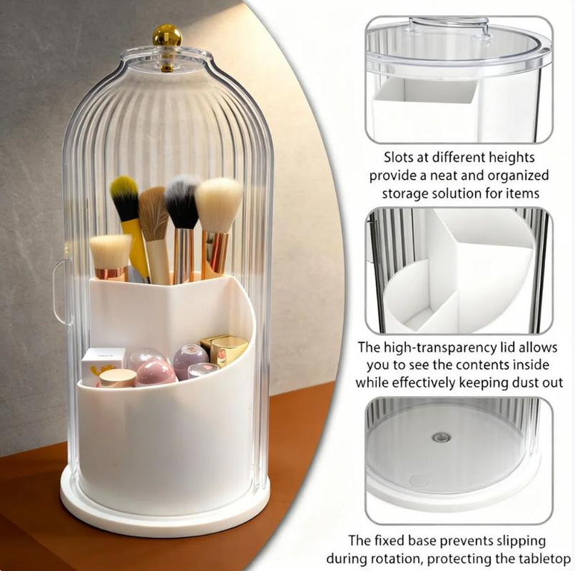 Stylish 360° Rotating Makeup Brush Holder with Lid - Dustproof & Space-Saving Organizer for Your Vanity