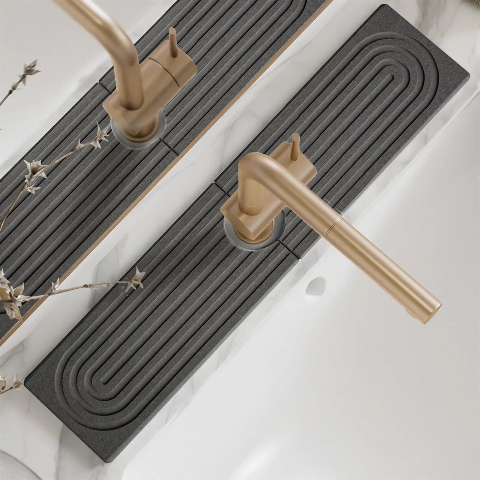 Faucet Mat Kitchen Sink Long Diatomite Fast Drying Stone Sink Tray Absorbent Moisture Faucet Splash Guard for Bathroom Counter