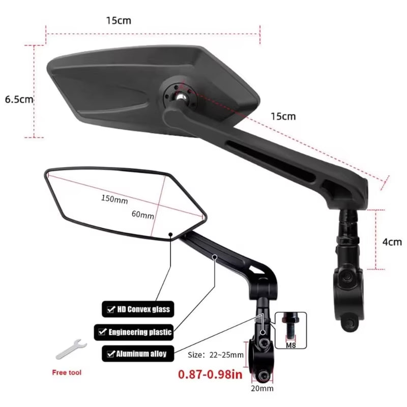 Enhance Your Ride with the Adjustable 360° Rotatable Bike Rearview Mirror - Perfect for Bicycles, E-Bikes, and Scooters