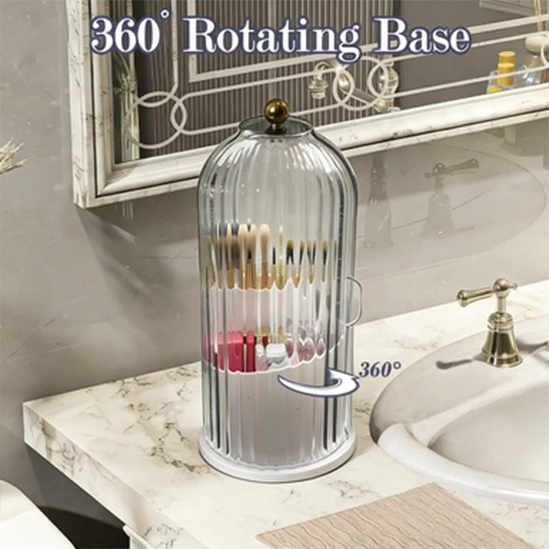 Stylish 360° Rotating Makeup Brush Holder with Lid - Dustproof & Space-Saving Organizer for Your Vanity