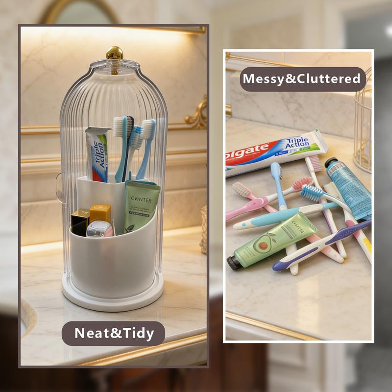 Stylish 360° Rotating Makeup Brush Holder with Lid - Dustproof & Space-Saving Organizer for Your Vanity