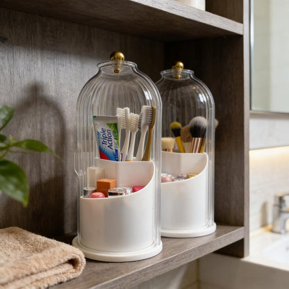 Stylish 360° Rotating Makeup Brush Holder with Lid - Dustproof & Space-Saving Organizer for Your Vanity